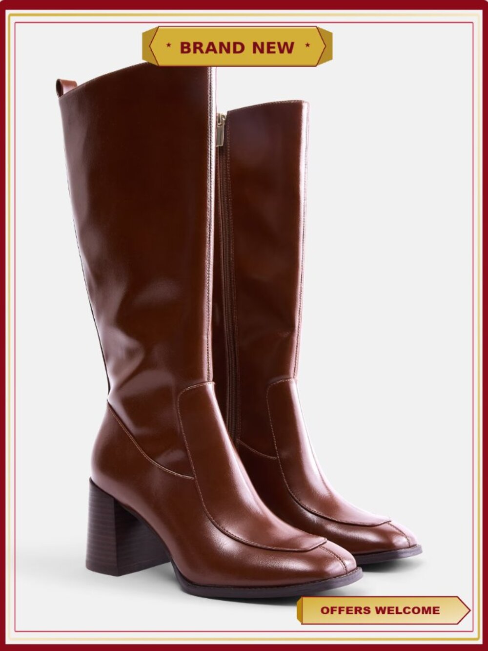 Faux Leather Square Toe Tall Boots Women's 8